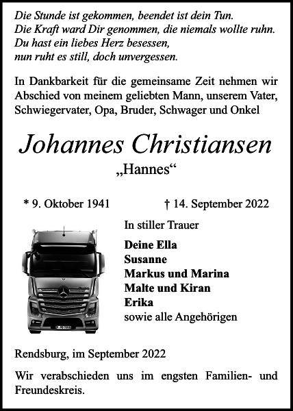 Johannes Christiansen Danksagung Landeszeitung