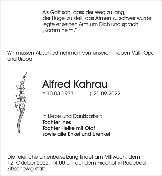 Alfred Kahrau Traueranzeige Sächsische Zeitung