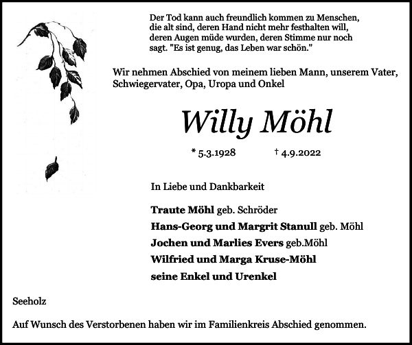 Willi Möhl Gedenken Eckernförder Zeitung