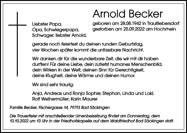 Arnold Becker Nachruf Badische Zeitung