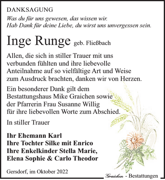 Inge Runge Danksagung Sächsische Zeitung