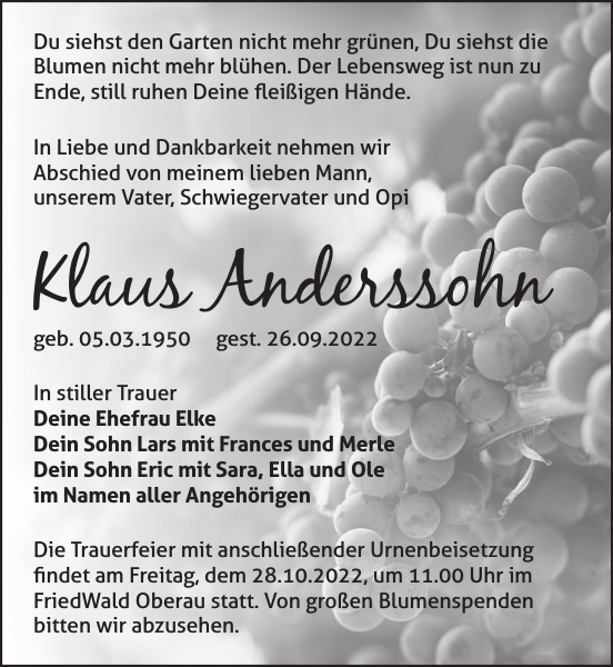 Klaus Anderssohn Traueranzeige Sächsische Zeitung