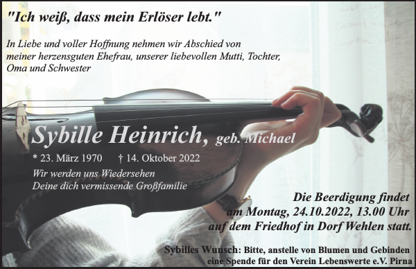 Sybille Heinrich Traueranzeige Sächsische Zeitung