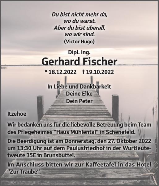 Gerhard Fischer Traueranzeige Norddeutsche Rundschau