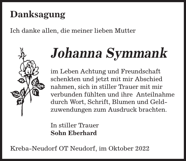 Johanna Symmank Danksagung Sächsische Zeitung