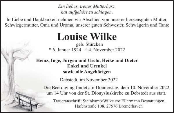 Louise Wilke Gedenken NordseeZeitung