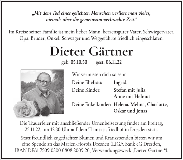 Dieter Gärtner Traueranzeige Sächsische Zeitung