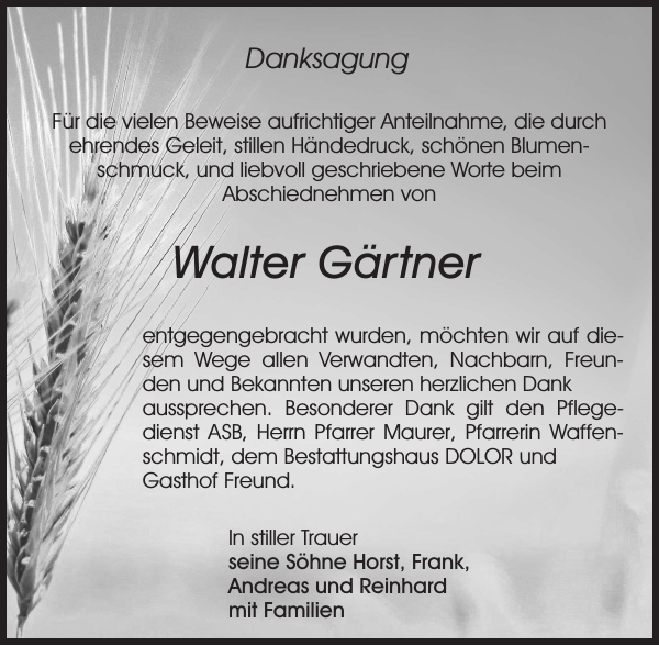 Walter Gärtner Traueranzeige Sächsische Zeitung