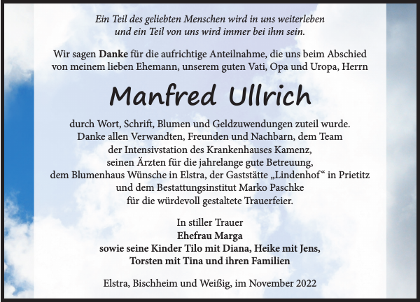 Manfred Ullrich Danksagung Sächsische Zeitung