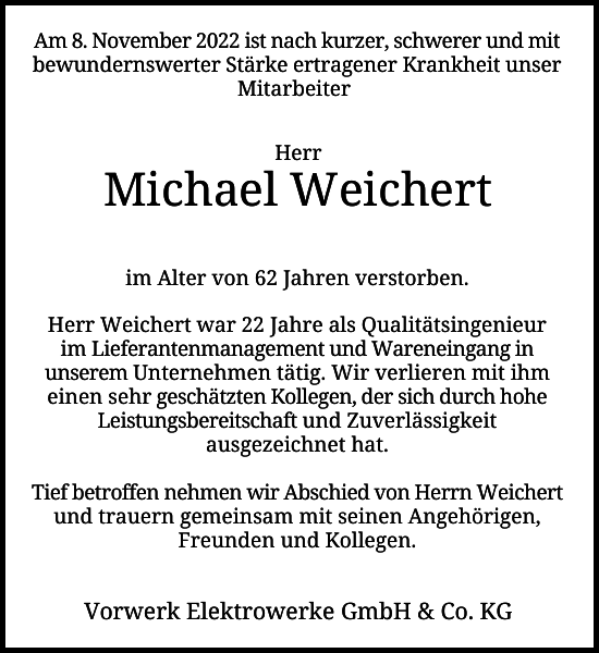 Michael Weichert Nachruf Westdeutsche Zeitung