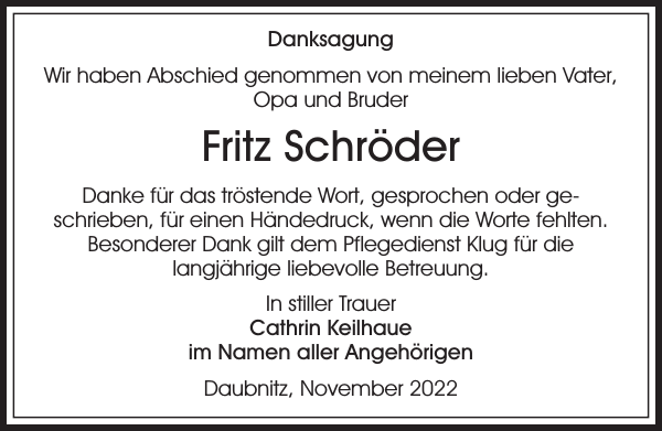 Fritz Schröder Traueranzeige Sächsische Zeitung