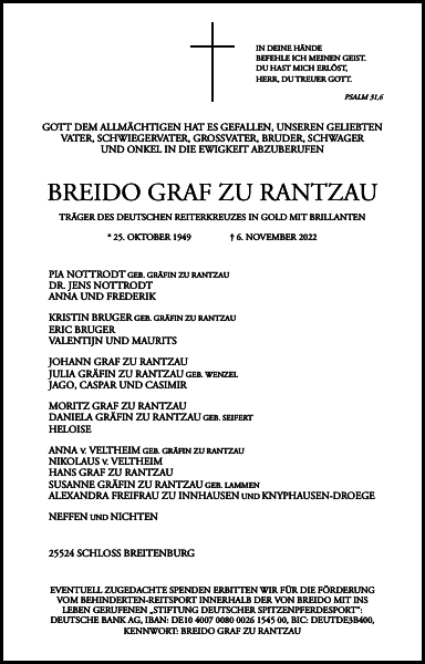 Breido Graf zu Rantzau Gedenken Norddeutsche Rundschau