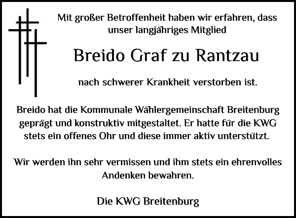 Breido Graf zu Rantzau Gedenken Norddeutsche Rundschau