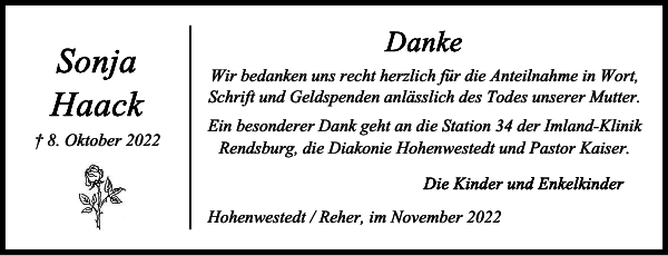 Sonja Haack : Danksagung : Landeszeitung