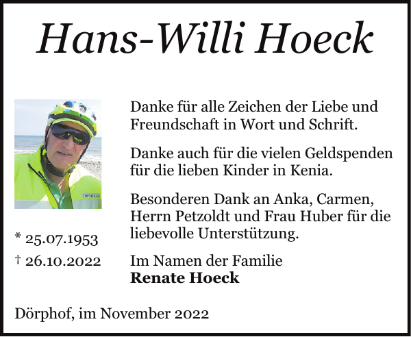 HansWilli Hoeck Danksagung Eckernförder Zeitung