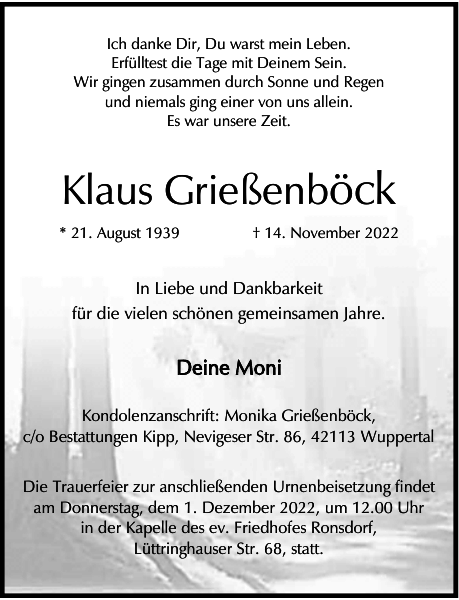 öck: Traueranzeige : Westdeutsche Zeitung