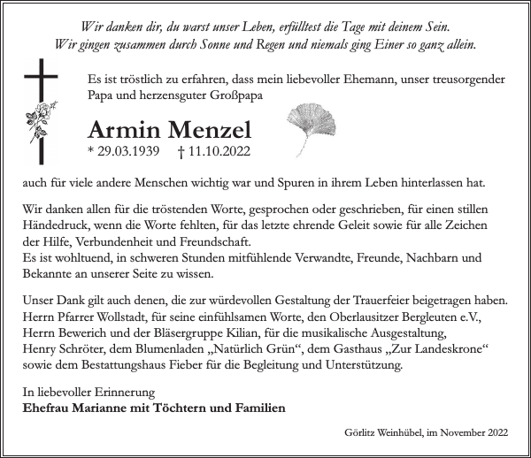 Armin Menzel Danksagung Sächsische Zeitung