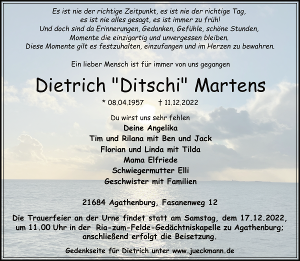 Dietrich Ditschi Martens Traueranzeige Stader Tageblatt