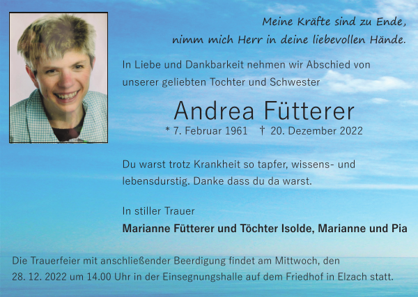 Andrea Fütterer Danksagung Badische Zeitung