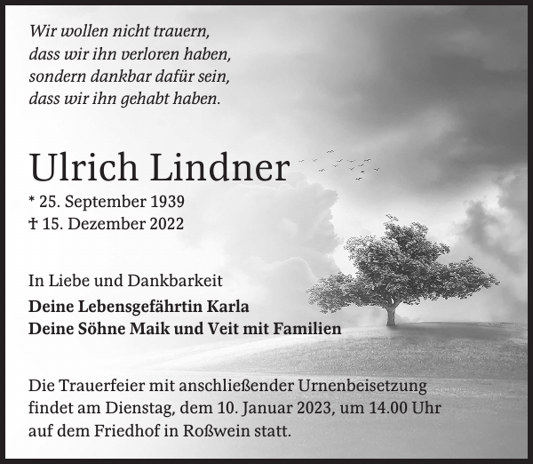 Ulrich Lindner Traueranzeige Sächsische Zeitung