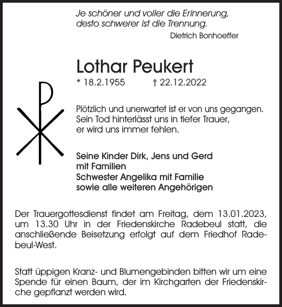 Lothar Peukert Traueranzeige Sächsische Zeitung