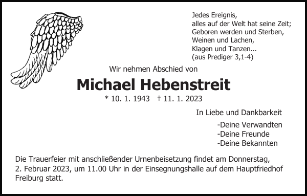 Michael Hebenstreit Traueranzeige Badische Zeitung
