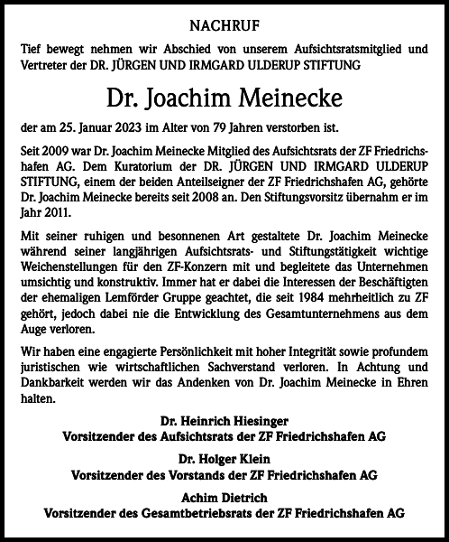 Joachim Meinecke Dr. Traueranzeige Badische Zeitung