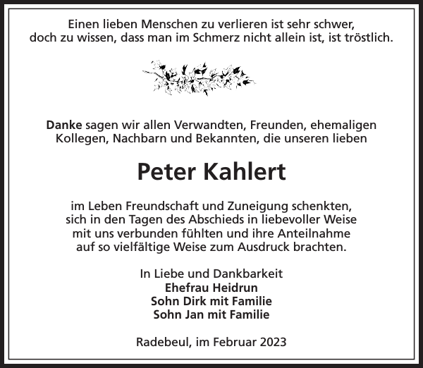 Peter Kahlert Traueranzeige Sächsische Zeitung