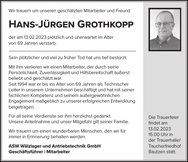 HANSJÜRGEN GROTHKOPP Traueranzeige Sächsische Zeitung
