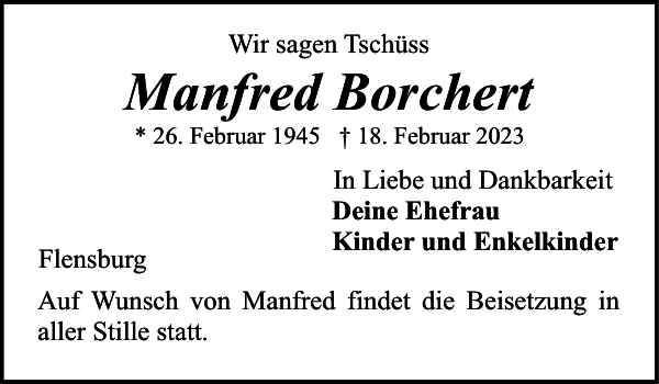 Manfred Borchert Traueranzeige Flensburger Tageblatt