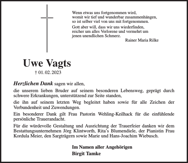 Uwe Vagts Danksagung Stader Tageblatt