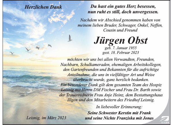 Jürgen Obst Traueranzeige Sächsische Zeitung