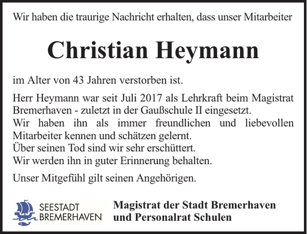 Christian Heymann Nachruf NordseeZeitung