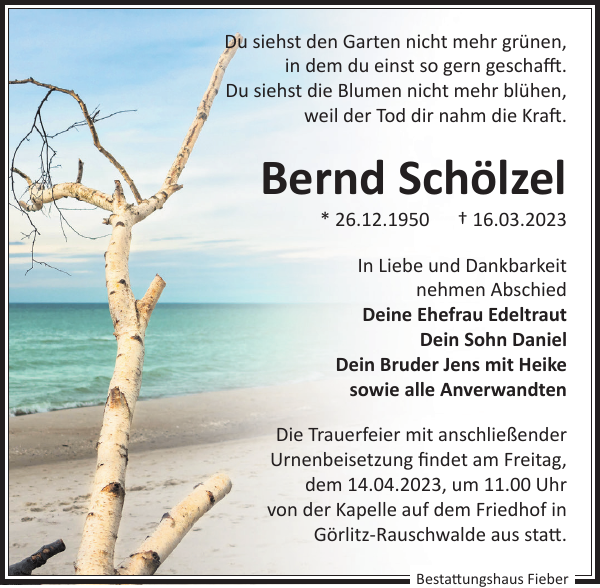 Bernd Schölzel Traueranzeige Sächsische Zeitung