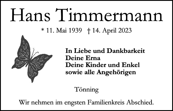 Hans Timmermann Traueranzeige Husumer Nachrichten