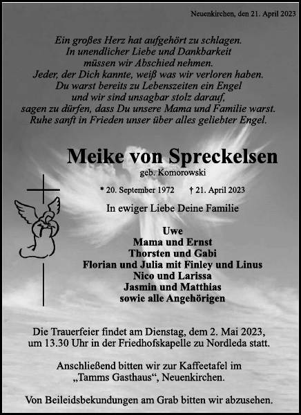 Meike von Spreckelsen Traueranzeige NiederelbeZeitung