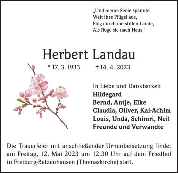 Herbert Landau Traueranzeige Badische Zeitung