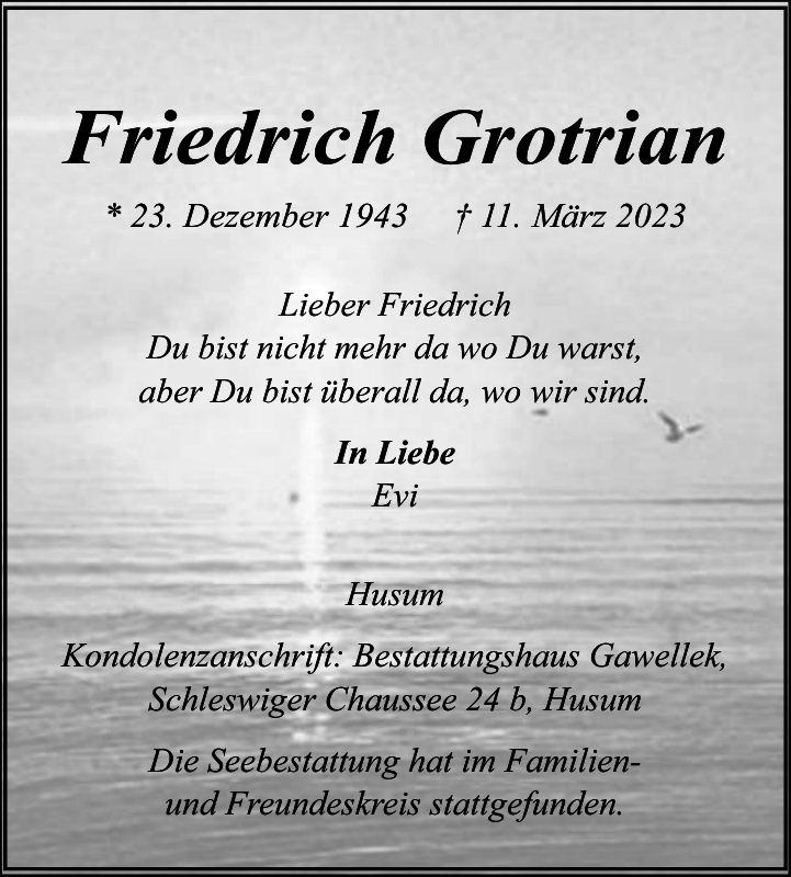 Friedrich Grotrian Danksagung Husumer Nachrichten