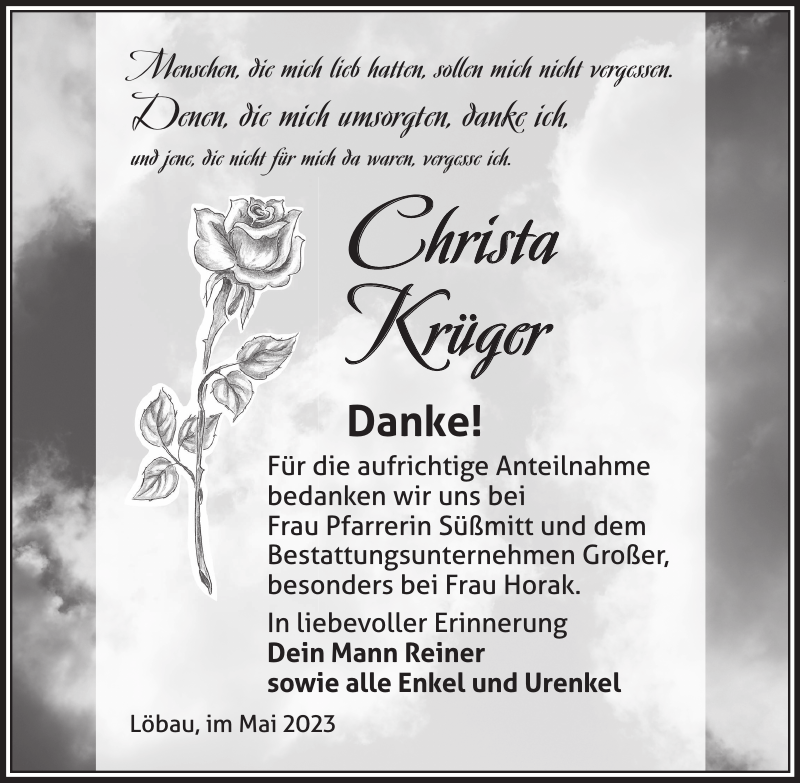Christa Krüger Traueranzeige Sächsische Zeitung