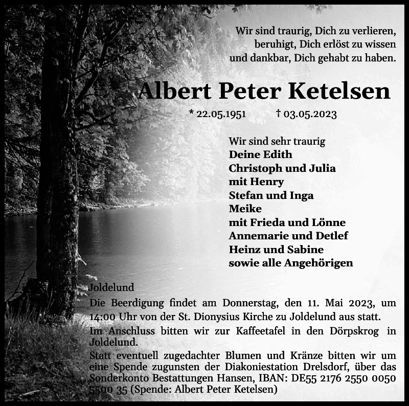 Albert Peter Ketelsen Traueranzeige Husumer Nachrichten