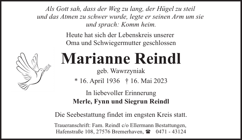 Marianne Reindl Gedenken NordseeZeitung