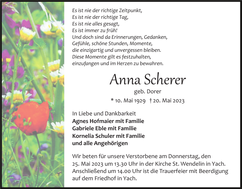 Anna Scherer Traueranzeige Badische Zeitung