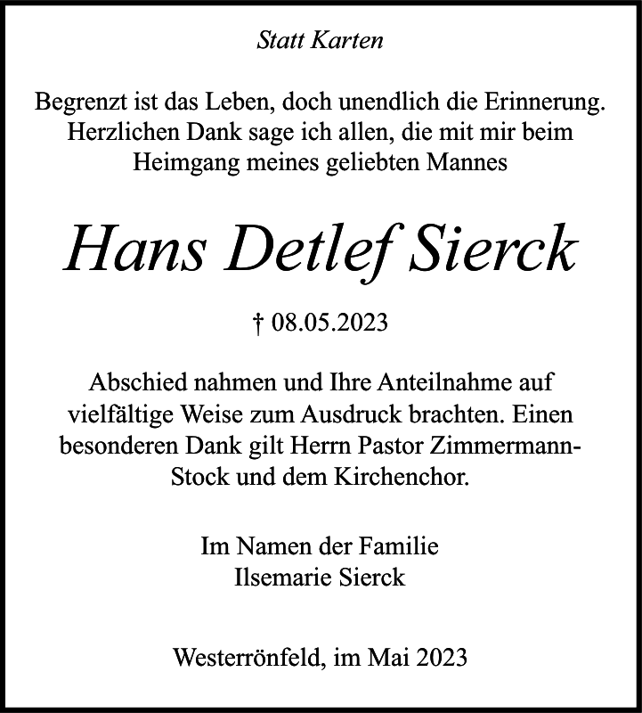 Hans Detlef Sierck Danksagung Landeszeitung
