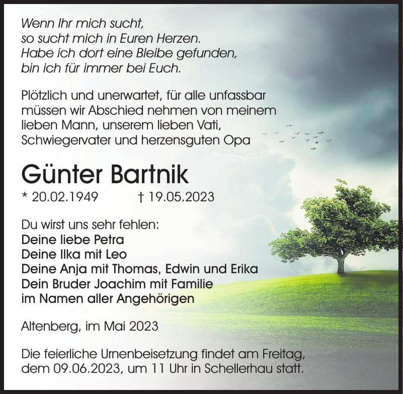 Günter Bartnik Traueranzeige Sächsische Zeitung