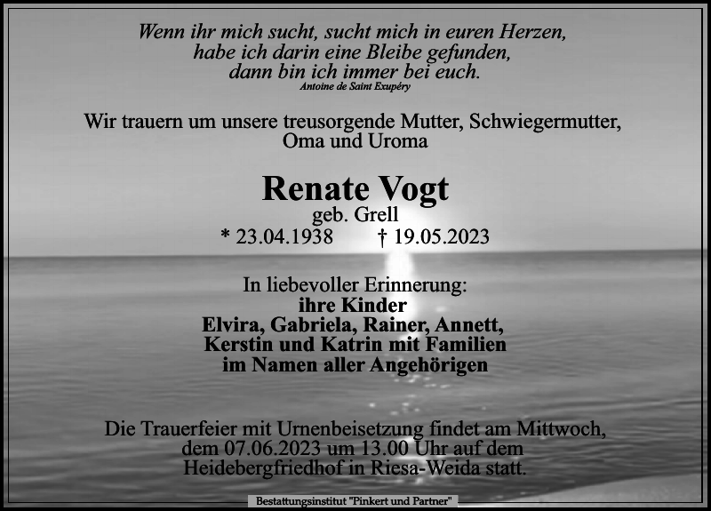 Renate Vogt Traueranzeige Sächsische Zeitung
