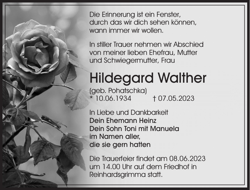 Hildegard Walther Traueranzeige Sächsische Zeitung