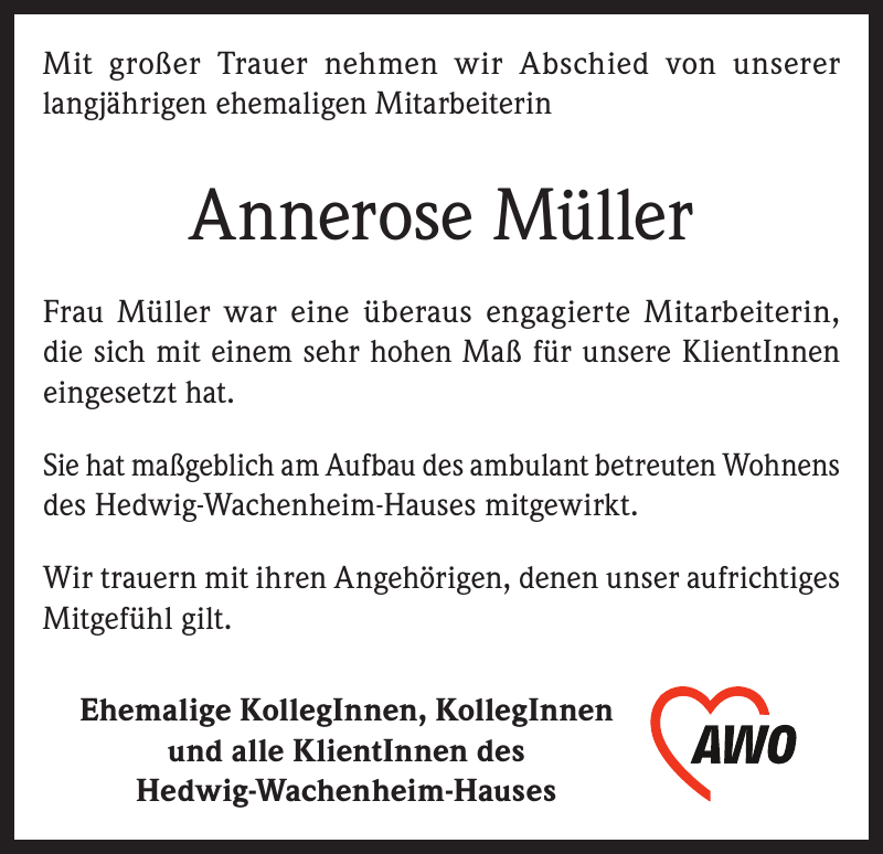 Annerose Müller Traueranzeige Badische Zeitung