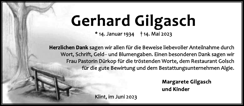 Gerhard Gilgasch Danksagung NiederelbeZeitung