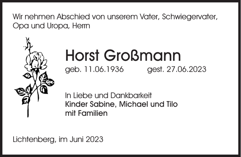 Horst Großmann Traueranzeige Sächsische Zeitung