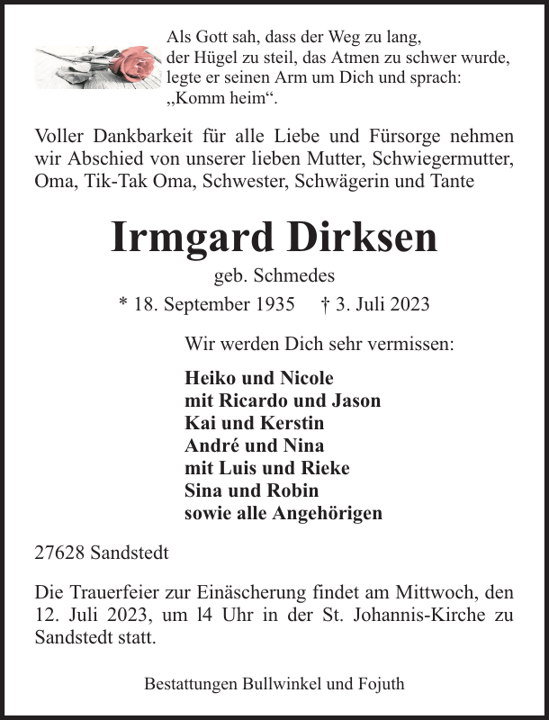Irmgard Dirksen Gedenken NordseeZeitung